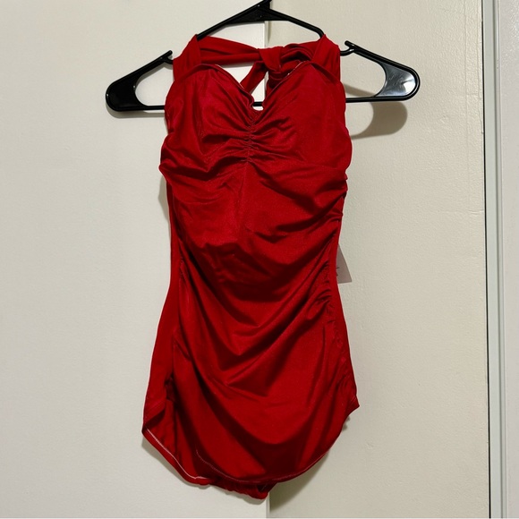 NEW Esther Williams 1950s Solid Red One Piece Swimsuit 8 - Picture 2 of 5